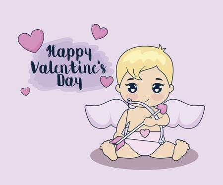 valentine day card with cupid vector illustration designのイラスト素材