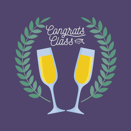 graduation class celebration card with cups of champagne vector illustration designのイラスト素材