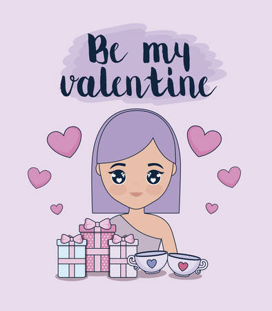 valentines day card with cute girl vector illustration designのイラスト素材