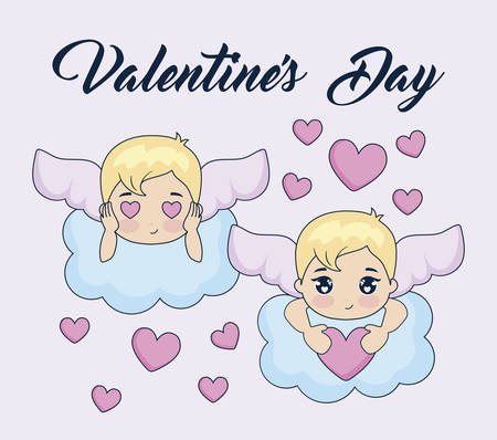 valentine day card with cupids vector illustration designのイラスト素材