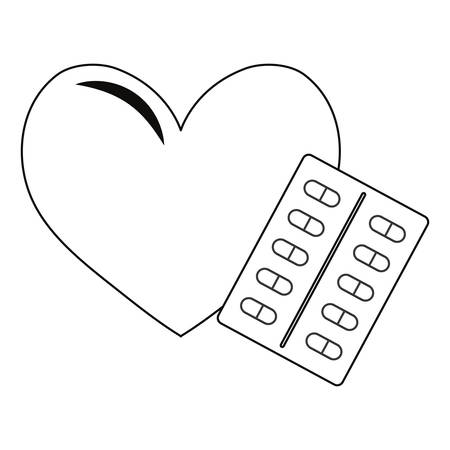 health care heart medicine capsule vector illustration outlineのイラスト素材