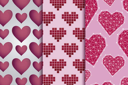 set of valentine day cards patterns vector illustration design