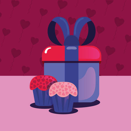 cupcakes and gift happy valentines day vector illustrationのイラスト素材