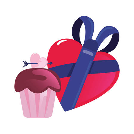 cupcake gift heart happy valentines day vector illustrationのイラスト素材