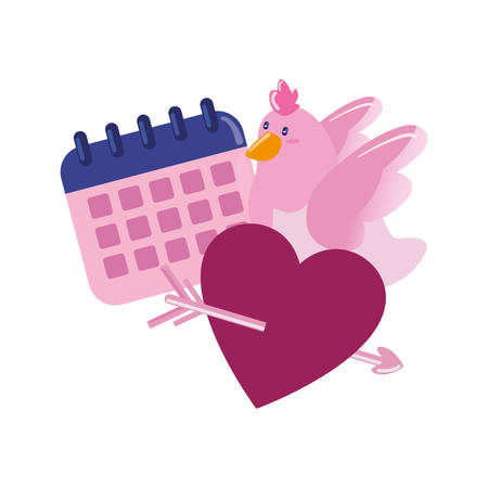 dove heart arrow calendar happy valentines day vector illustrationのイラスト素材