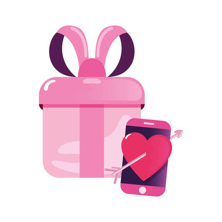 gift cellphone heart happy valentines day vector illustrationのイラスト素材