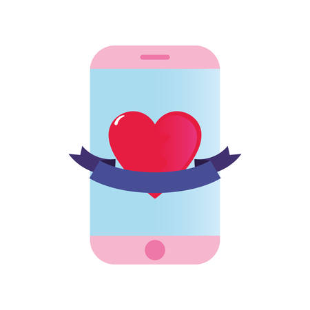 cellphone heart ribbon happy valentines day vector illustrationのイラスト素材