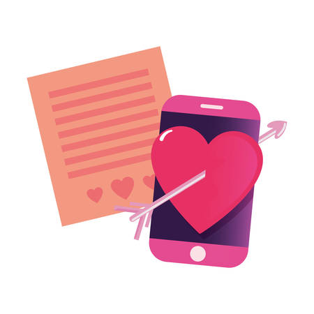 cellphone heart message happy valentines day vector illustrationのイラスト素材