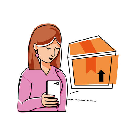 woman using smartphone with box vector illustration designのイラスト素材