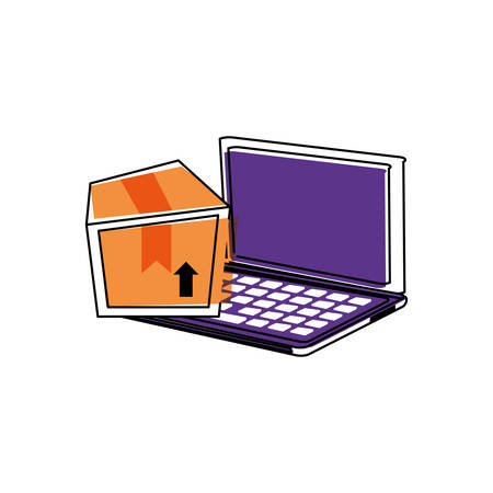 laptop computer with carton box vector illustration designのイラスト素材
