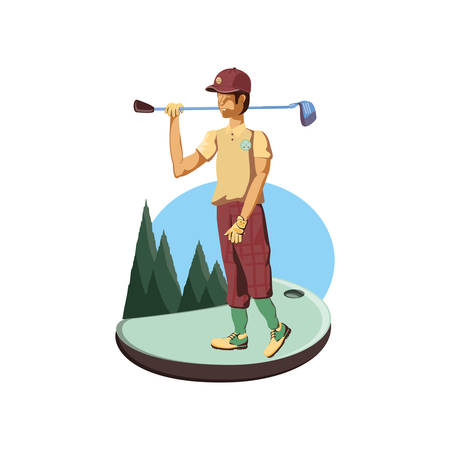 golfer with field and stick golf vector illustration designのイラスト素材