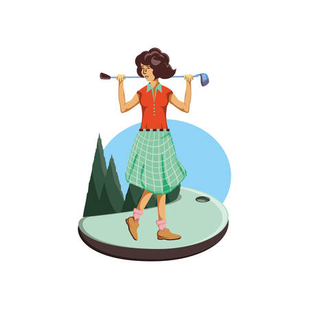 golfer woman with field and stick golf vector illustration designのイラスト素材