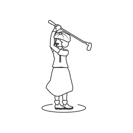 golfer woman with stick golf vector illustration designのイラスト素材