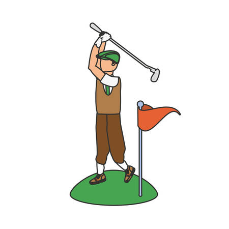 golfer with stick golf and flag vector illustration designのイラスト素材