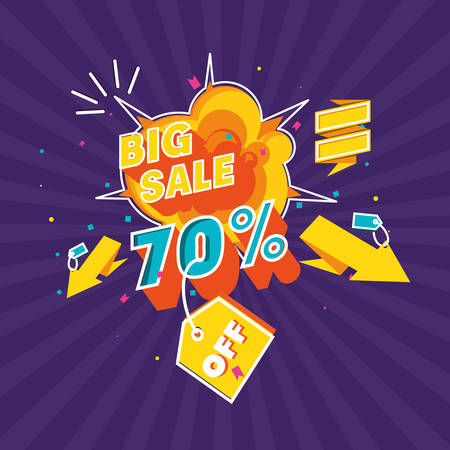 big sale label with explosion and icons vector illustration designのイラスト素材