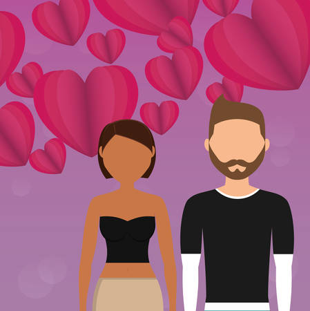 lovers couple with hearts floating vector illustration designのイラスト素材