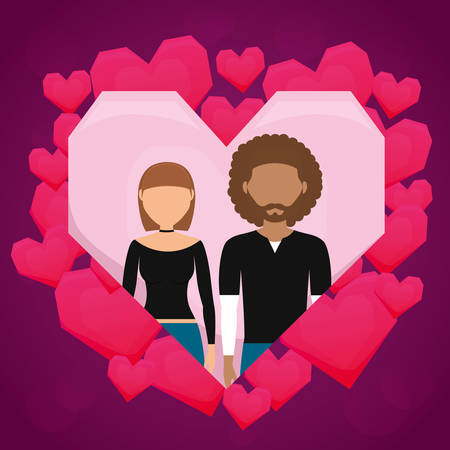 lovers couple with hearts floating vector illustration designのイラスト素材