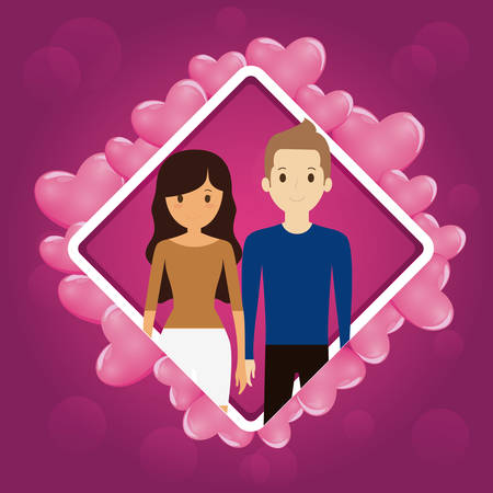 lovers couple with hearts love frame vector illustration designのイラスト素材