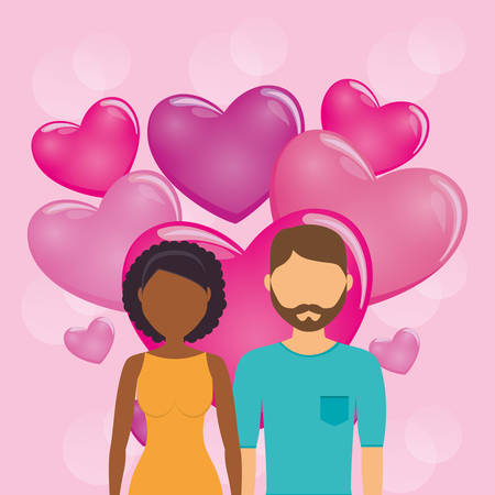 lovers couple with hearts love vector illustration designのイラスト素材