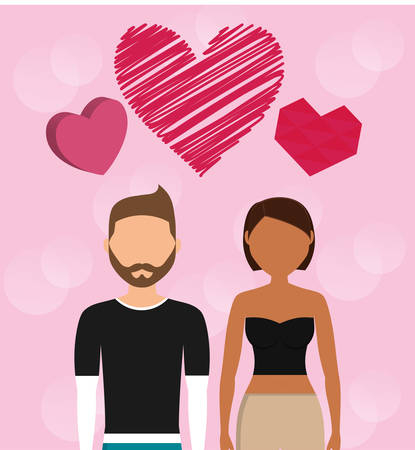 lovers couple with hearts floating vector illustration designのイラスト素材