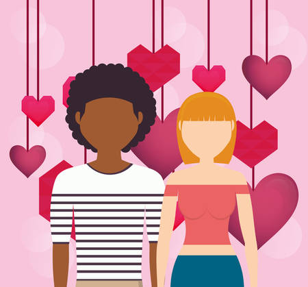lovers couple with hearts hanging vector illustration designのイラスト素材