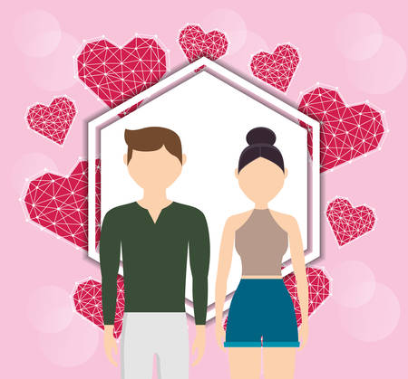 lovers couple with hearts love frame vector illustration designのイラスト素材