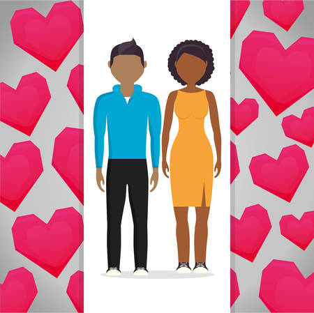 lovers couple with hearts pattern background vector illustration designのイラスト素材