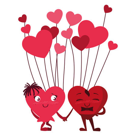 hearts couple with balloons helium emoticons vector illustration designのイラスト素材