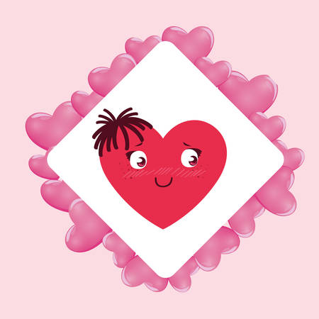 heart face emoticon character in frame with hearts vector illustration designのイラスト素材
