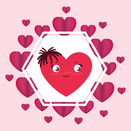heart face emoticon character in frame with hearts vector illustration designのイラスト素材