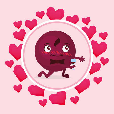 gentleman emoticon with bowtie in circular frame hearts vector illustrationのイラスト素材