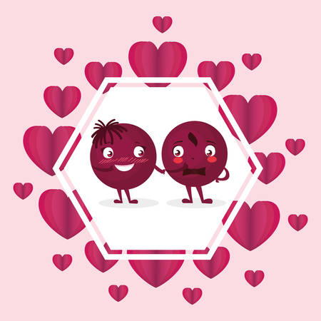happy couple emoticons characters vector illustration designのイラスト素材