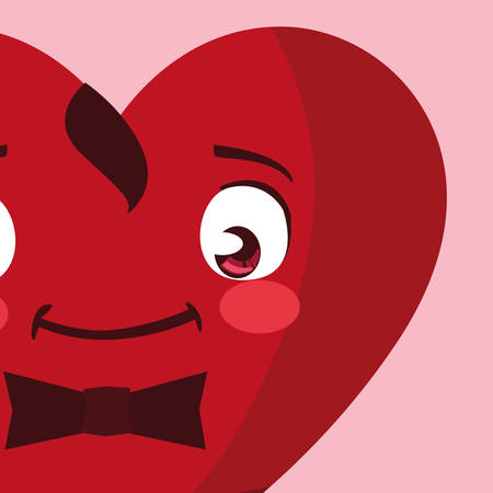 heart with bowtie emoticon character vector illustration designのイラスト素材