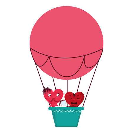 hearts couple flying in balloon air hot vector illustration designのイラスト素材
