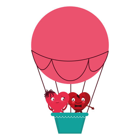 hearts couple flying in balloon air hot vector illustration designのイラスト素材