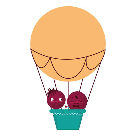 happy couple flying in balloon air hot vector illustration designのイラスト素材
