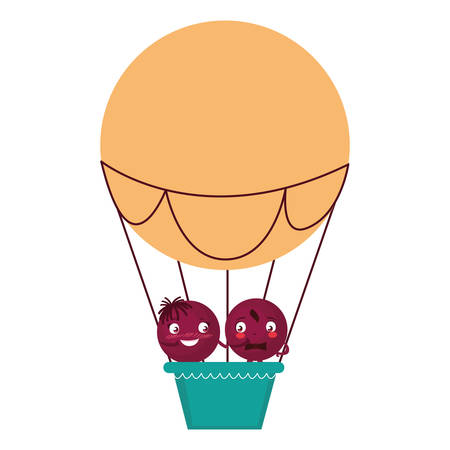 happy couple flying in balloon air hot vector illustration designのイラスト素材