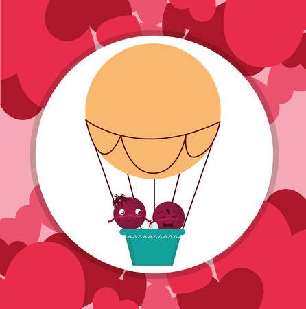 happy couple flying in balloon air hot vector illustration designのイラスト素材