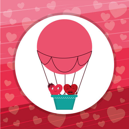 hearts couple flying in balloon air hot vector illustration designのイラスト素材