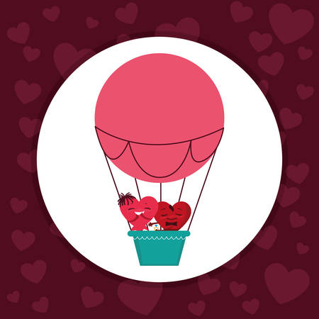 hearts couple flying in balloon air hot vector illustration designのイラスト素材