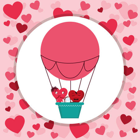 hearts couple flying in balloon air hot vector illustration designのイラスト素材