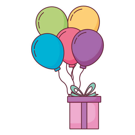 gift box present with balloons helium vector illustration designのイラスト素材