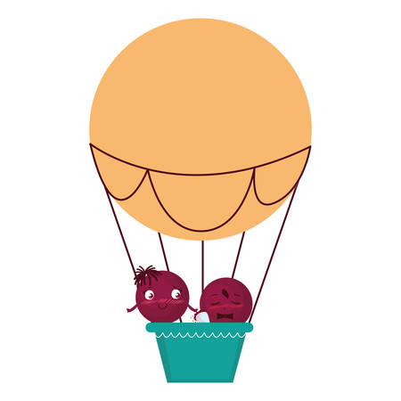 happy couple flying in balloon air hot vector illustration designのイラスト素材