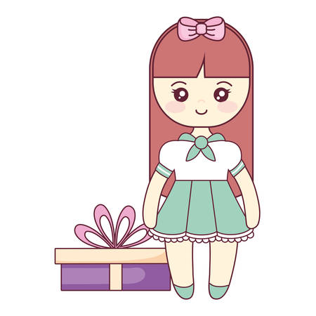 cute and little girl with gift vector illustration designのイラスト素材