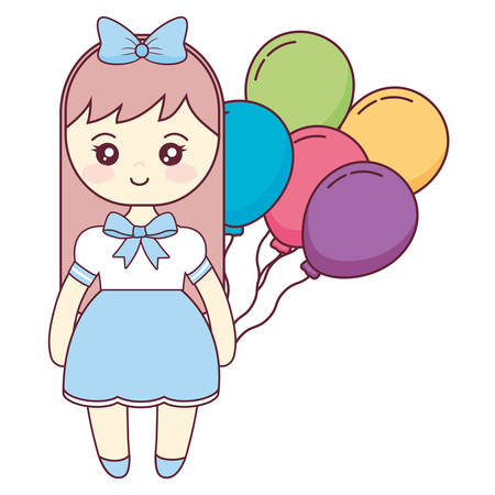 cute and little girl with balloons helium vector illustration designのイラスト素材