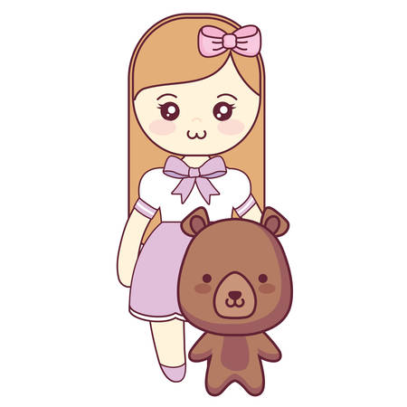 cute and little bear with girl vector illustration designのイラスト素材