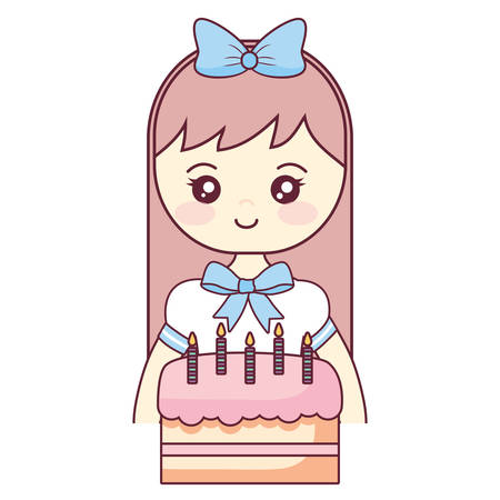 cute and little girl with sweet cupcake vector illustration designのイラスト素材