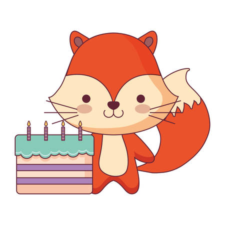 cute and little fox with sweet cake vector illustration designのイラスト素材