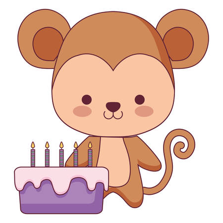 cute and little monkey with sweet cake vector illustration designのイラスト素材