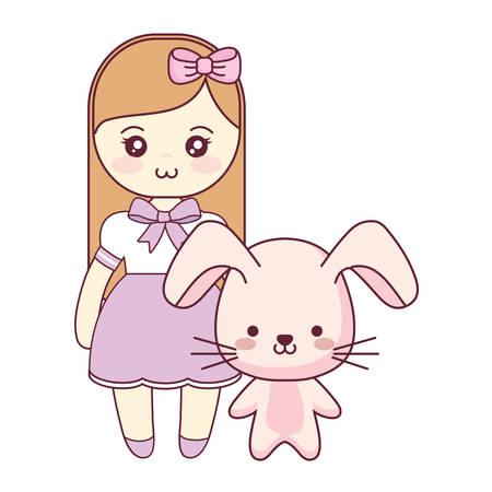 cute and little rabbit with girl vector illustration designのイラスト素材
